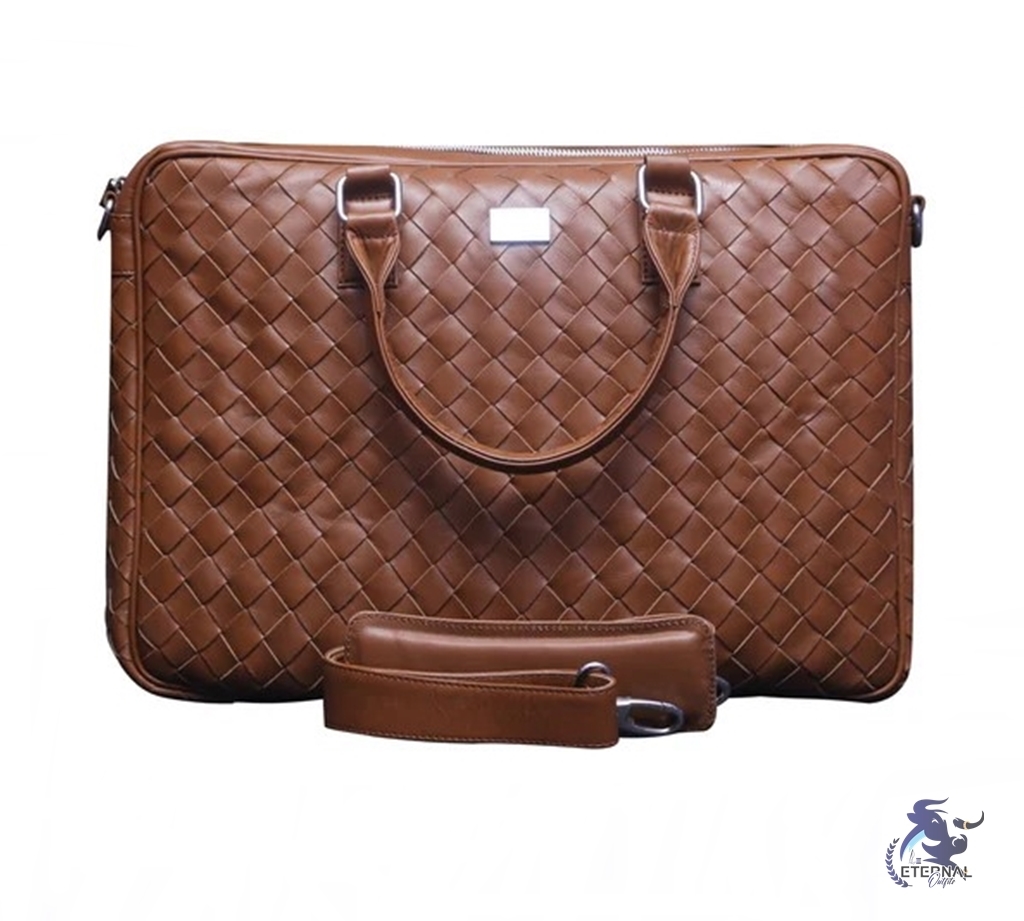 Eternal Woven Leather Laptop Bag – Premium Brown & Black Briefcase | Eternal Outfit