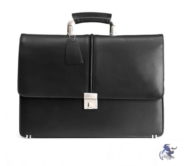 Classic Black Leather Business Briefcase with Adjustable Strap - Eternal Outfit
