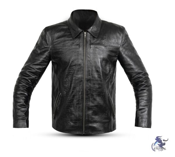Premium Black Crocodile-Embossed Leather Jacket for Men - Sophisticated Style by Eternal Outfit