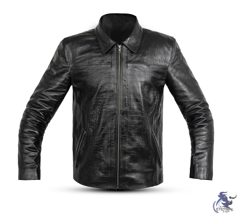 Premium Black Crocodile-Embossed Leather Jacket for Men – Sophisticated Style by Eternal Outfit