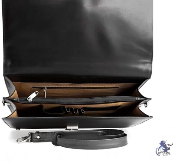 Classic Black Leather Business Briefcase with Adjustable Strap - Eternal Outfit