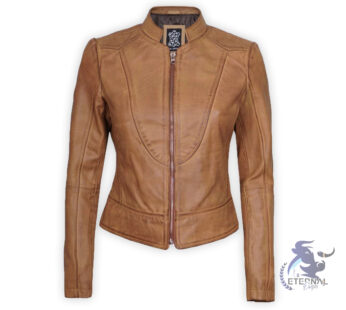 Women’s Brown Leather Biker Jacket – Classic Moto Style