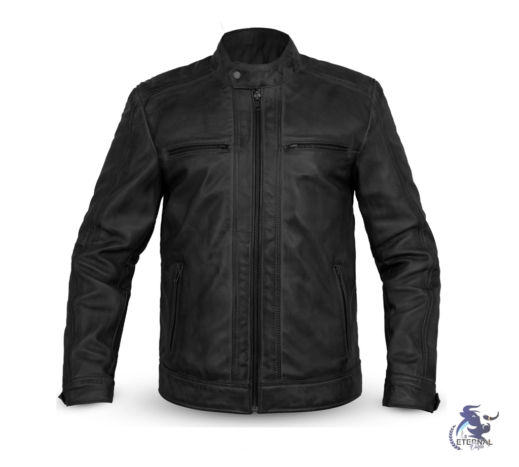Men’s Black Leather Biker Jacket – Stylish and Durable by Eternal Outfit