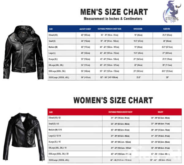 Eternal Men & Women Jackets Sizes