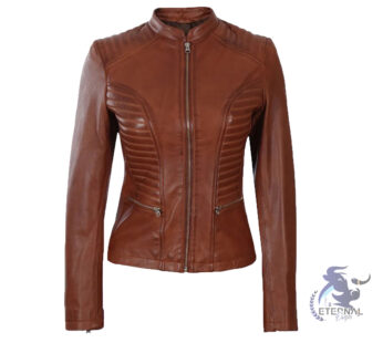 Genuine Brown Cafe Racer Women Leather Jacket