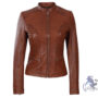 Genuine Brown Cafe Racer Women Leather Jacket