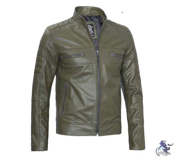 Men’s Olive Green Leather Biker Jacket – Stylish & Durable | Eternal Outfit