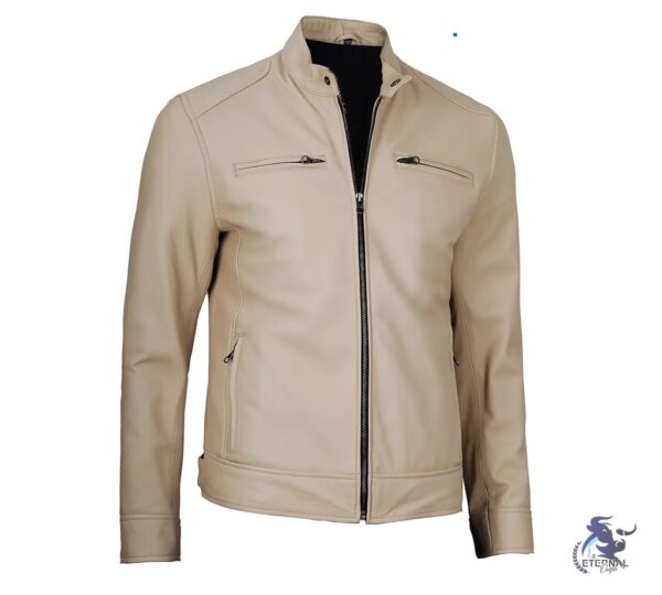 Men’s Beige Leather Biker Jacket – Stylish & Premium Outerwear | Eternal Outfit