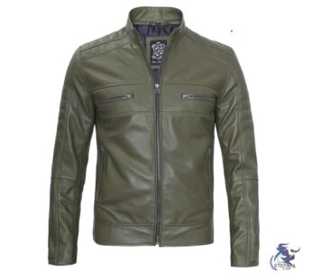 Men’s Olive Green Leather Biker Jacket – Stylish & Durable | Eternal Outfit