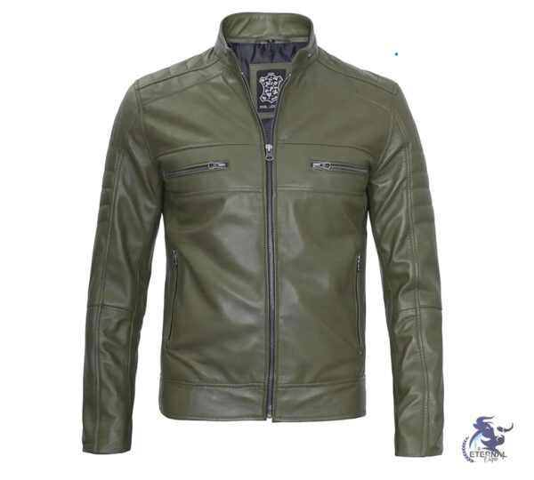 Men’s Olive Green Leather Biker Jacket – Stylish & Durable | Eternal Outfit