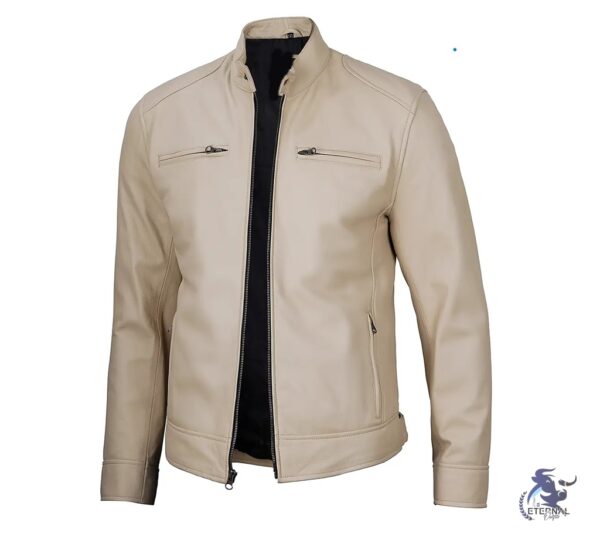 Men’s Beige Leather Biker Jacket – Stylish & Premium Outerwear | Eternal Outfit