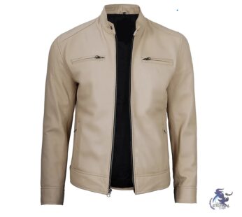 Men’s Beige Leather Biker Jacket – Stylish & Premium Outerwear | Eternal Outfit