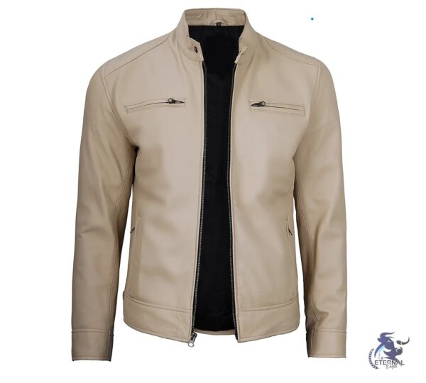 Men’s Beige Leather Biker Jacket – Stylish & Premium Outerwear | Eternal Outfit