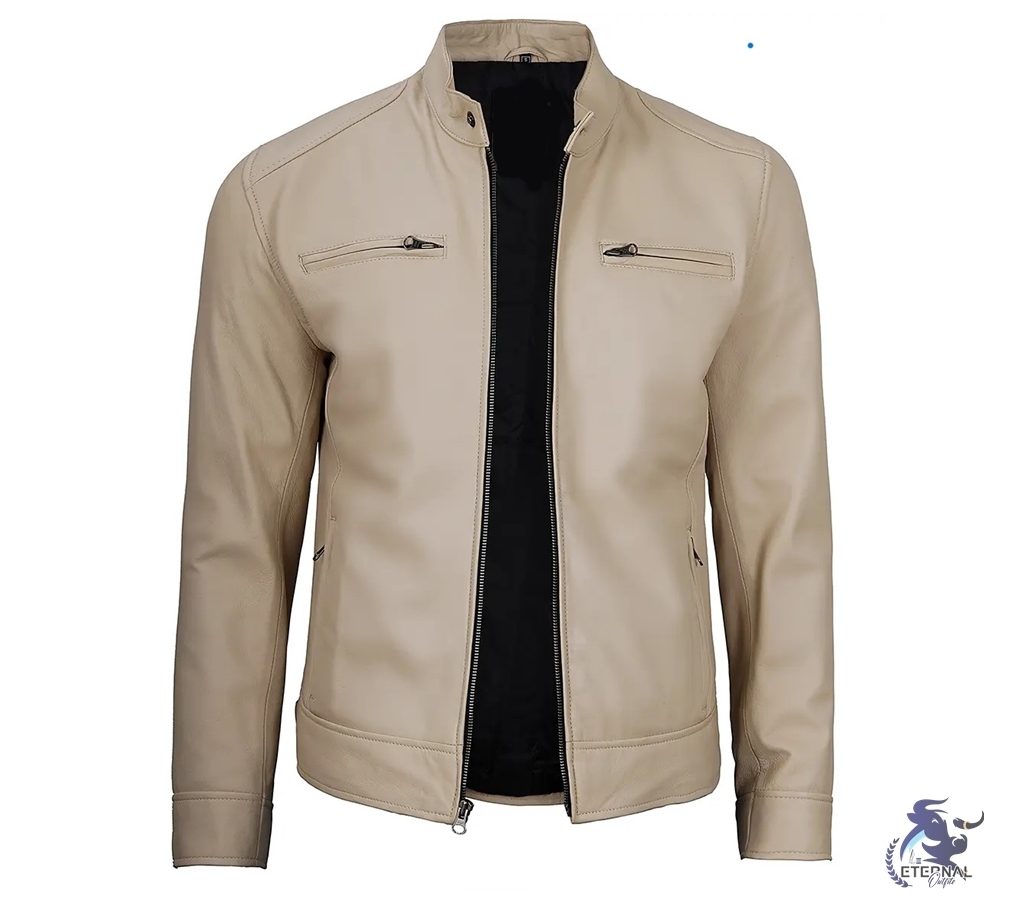 Men’s Beige Leather Biker Jacket – Stylish & Premium Outerwear | Eternal Outfit