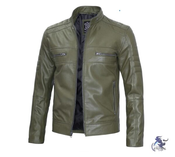 Men’s Olive Green Leather Biker Jacket – Stylish & Durable | Eternal Outfit